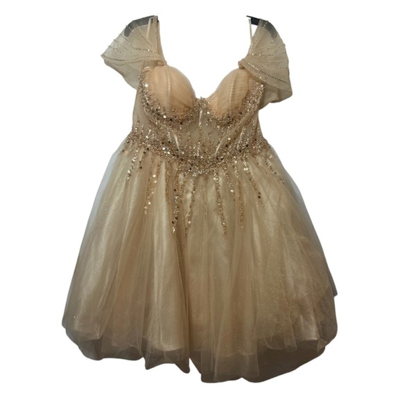 Cinderella Gold Sequin Embellished Prom Gown - Picture 2 of 13